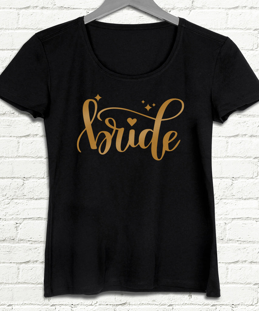 Bride star altın baskılı kadın siyah tişört - basmatik.com