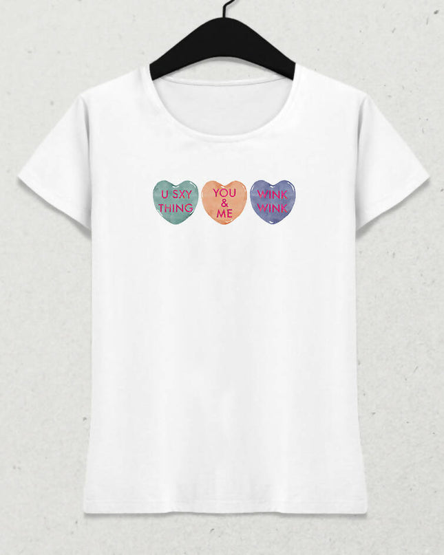 Valentine's II, Kalpli Slogan Kadın Tişört - basmatik.com