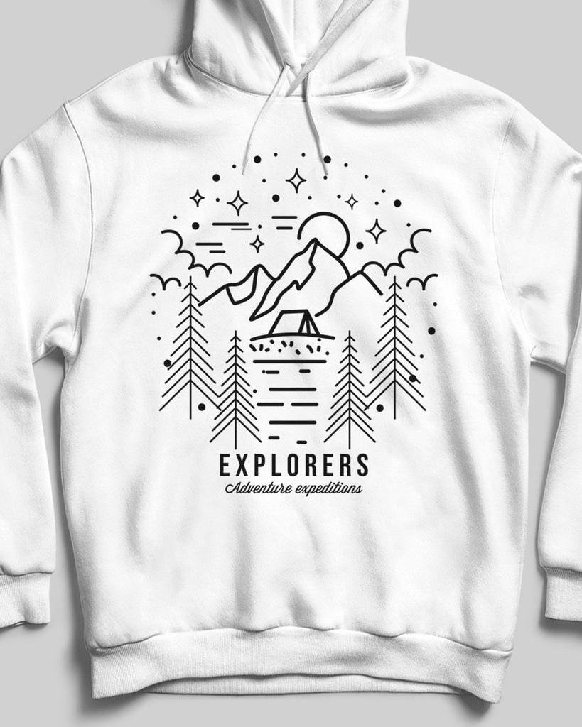 Explorers camp unisex beyaz kapşonlu - basmatik.com