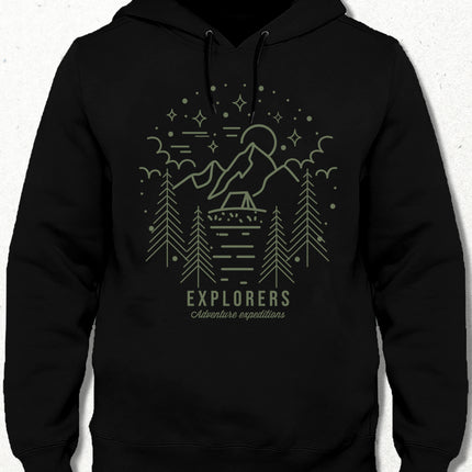 Explorers unisex siyah kapşonlu - basmatik.com