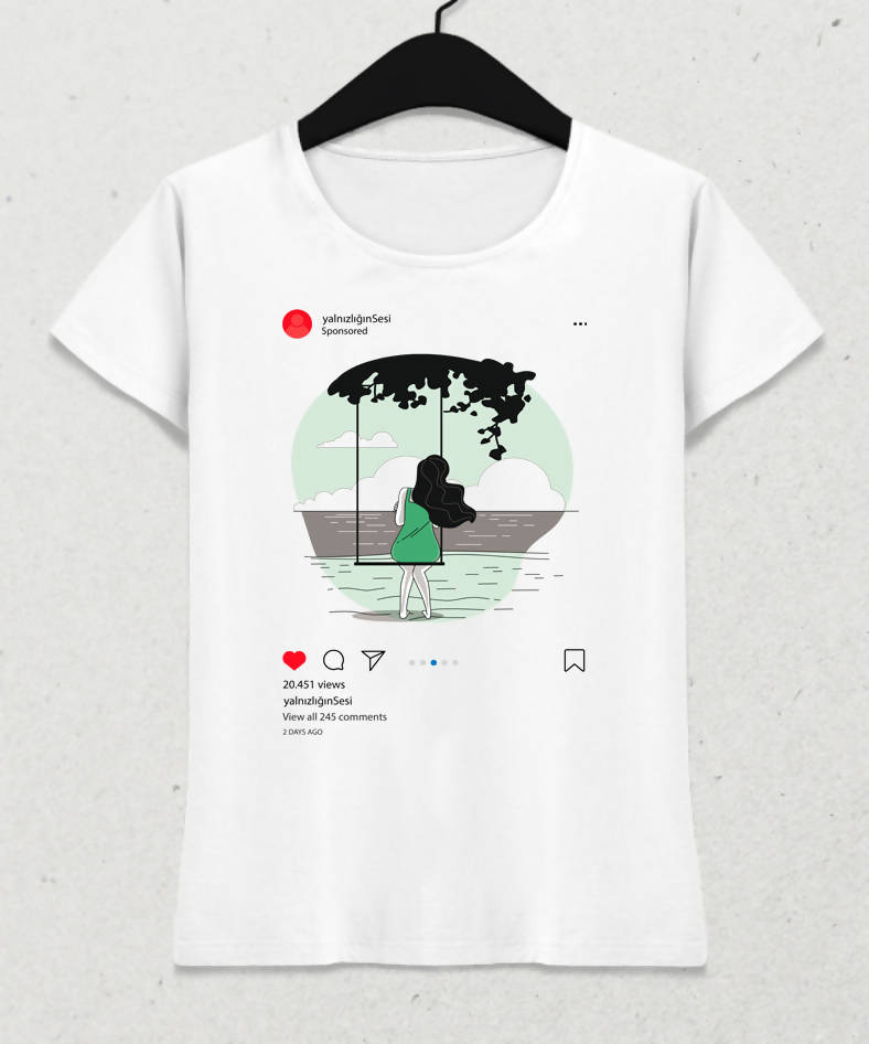 Sosyal Medya Temalı Kadın Beyaz Tişört - basmatik.com