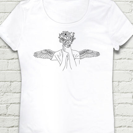 Flower Angel Beyaz Tişört - basmatik.com
