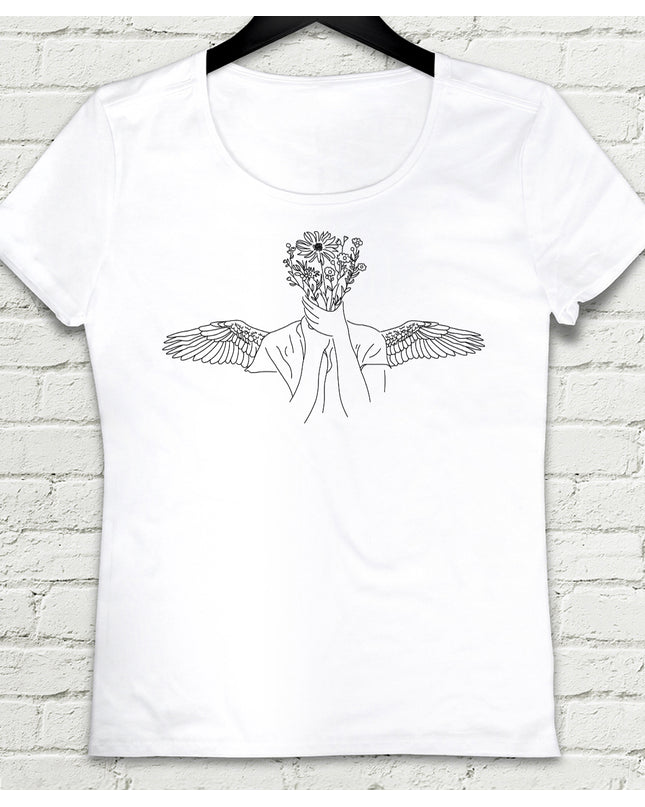 Flower Angel Beyaz Tişört - basmatik.com