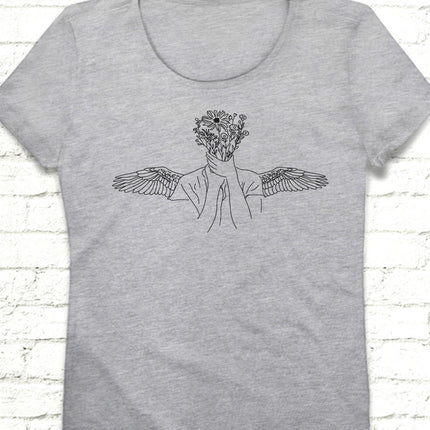 Flower Angel Gri Tişört - basmatik.com