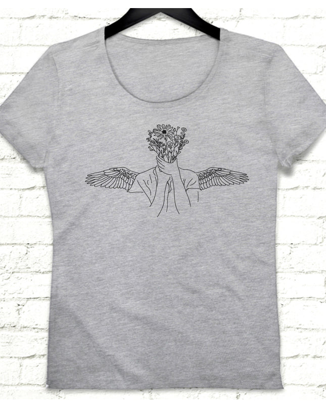Flower Angel Gri Tişört - basmatik.com