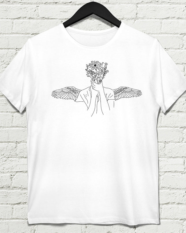 Flower Angel Beyaz Tişört - basmatik.com