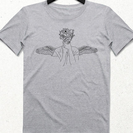 Flower Angel Gri Tişört - basmatik.com