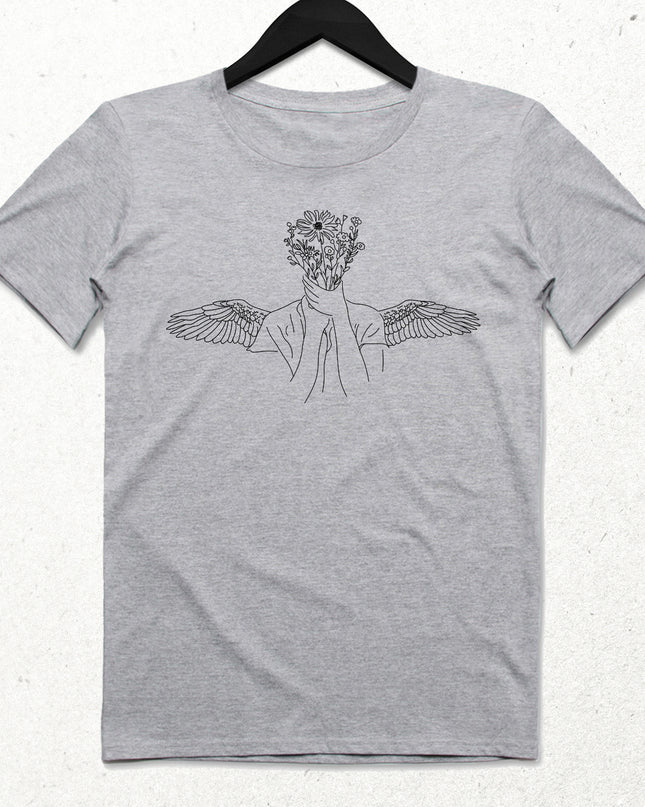 Flower Angel Gri Tişört - basmatik.com