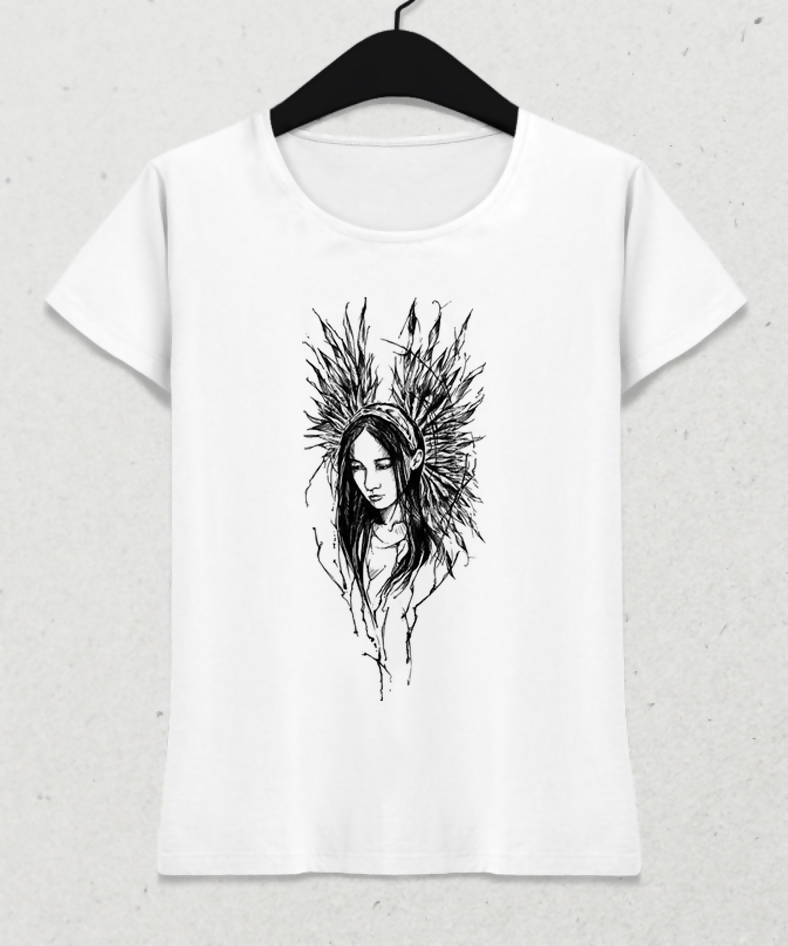 Kadın Silüet Beyaz Tişört - basmatik.com