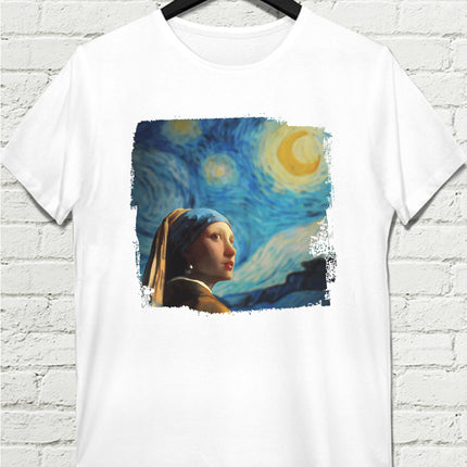 Girl with Starry Night Beyaz Tshirt - basmatik.com