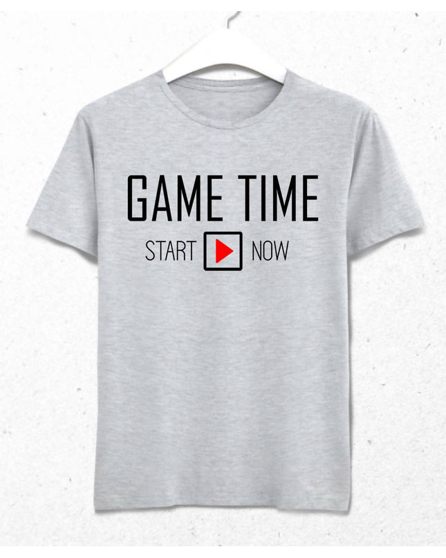 Game Time Erkek Gri Tişört - basmatik.com