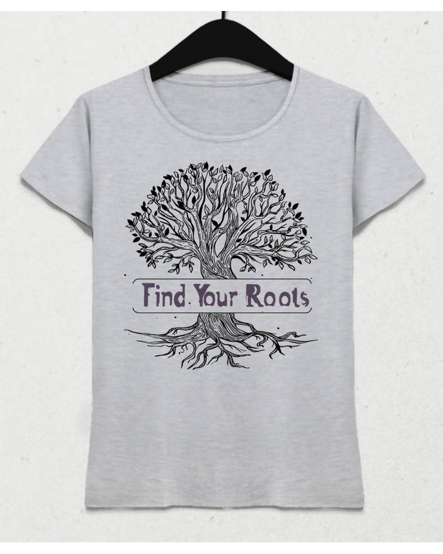 Find Your Roots Kadın Gri Tişört - basmatik.com