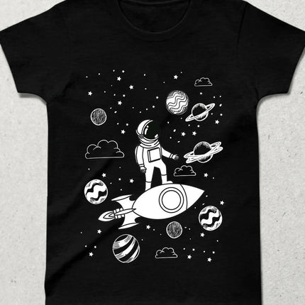 Uzay Boşluğu Black Bisiklet yaka Kısa Kollu Tişört