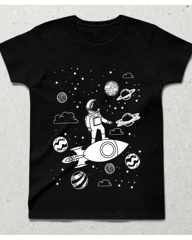 Uzay Boşluğu Black Bisiklet yaka Kısa Kollu Tişört