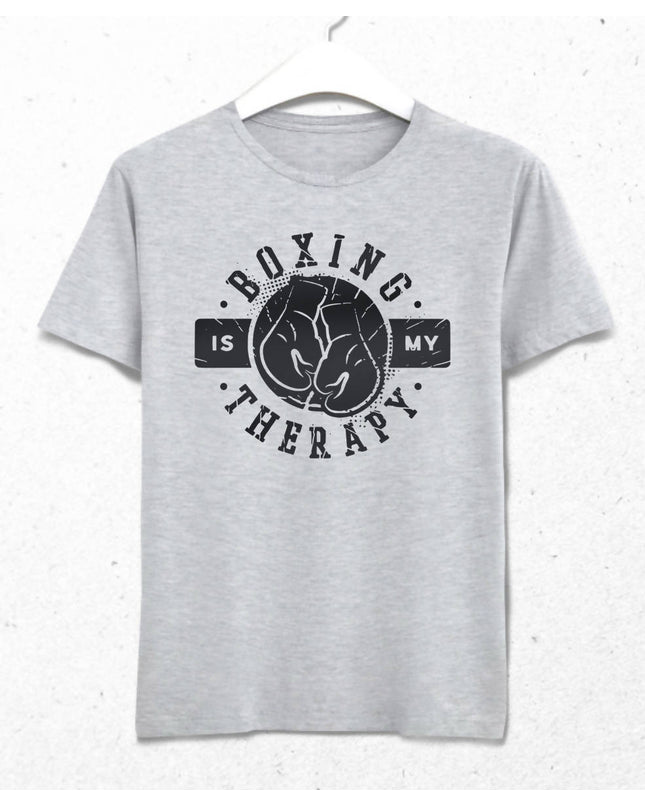 Boxing Therapy Erkek Gri Tişört - basmatik.com