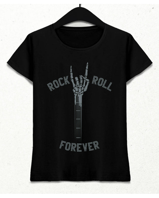 Rock And Roll Forever - Skeleton Hand Guitar Kadın Tişört