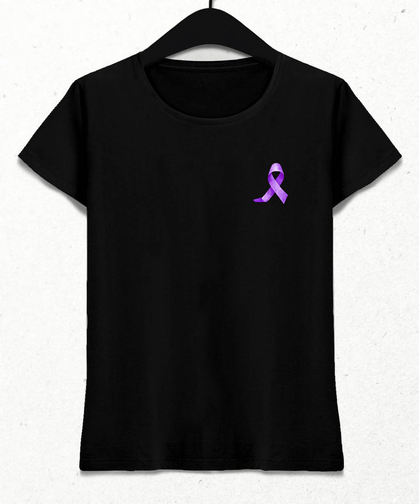 Kanser Mor Kurdele Temalı Kadın Siyah Tişört - basmatik.com