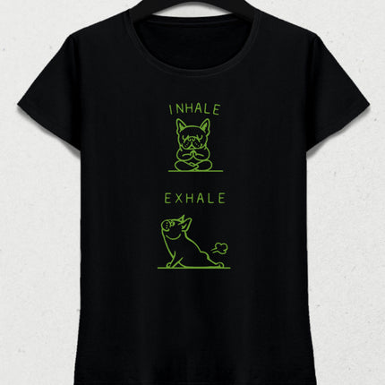 Inhale Exhale Bulldog Yoga siyah tişört - basmatik.com