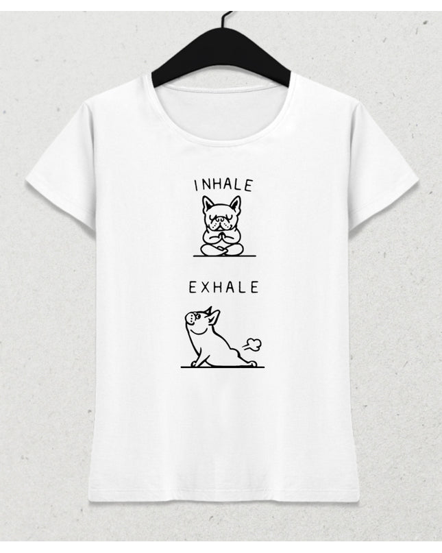 Inhale Exhale Bulldog Yoga tişört - basmatik.com