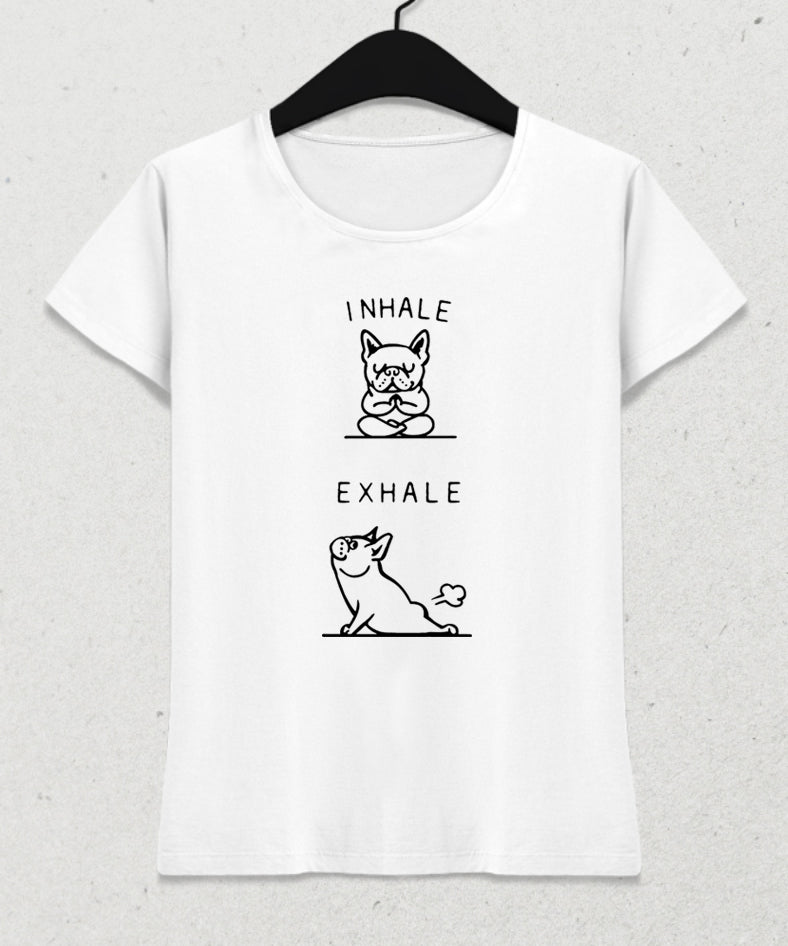 Inhale Exhale Bulldog Yoga tişört - basmatik.com