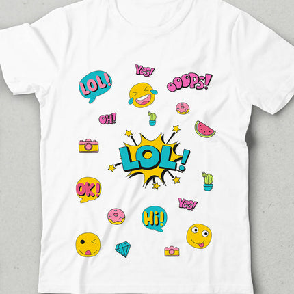 Renkli Cocuklar Bisiklet yaka Kısa Kollu Tişört