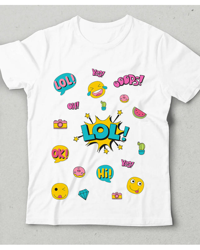 Renkli Cocuklar Bisiklet yaka Kısa Kollu Tişört