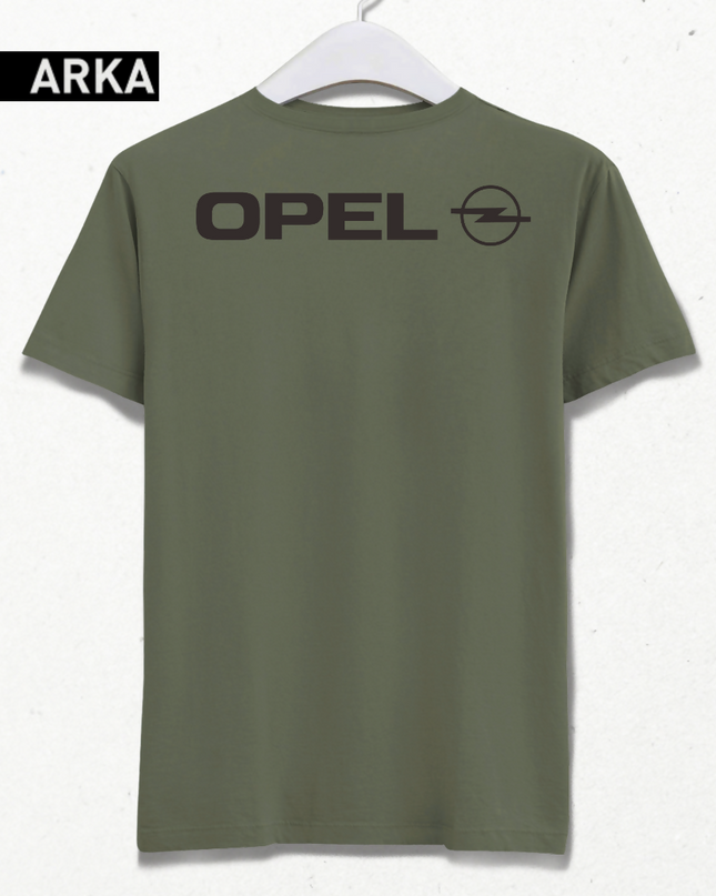 Araba ön-arka baskılı Unisex slimfit haki tişört