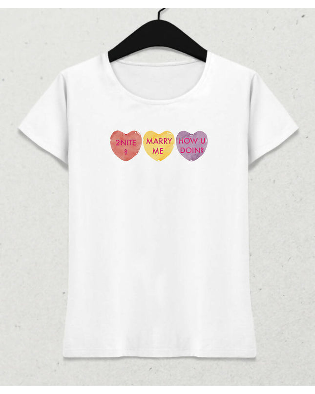 Valentine's III, Kalpli Slogan Kadın Tişört