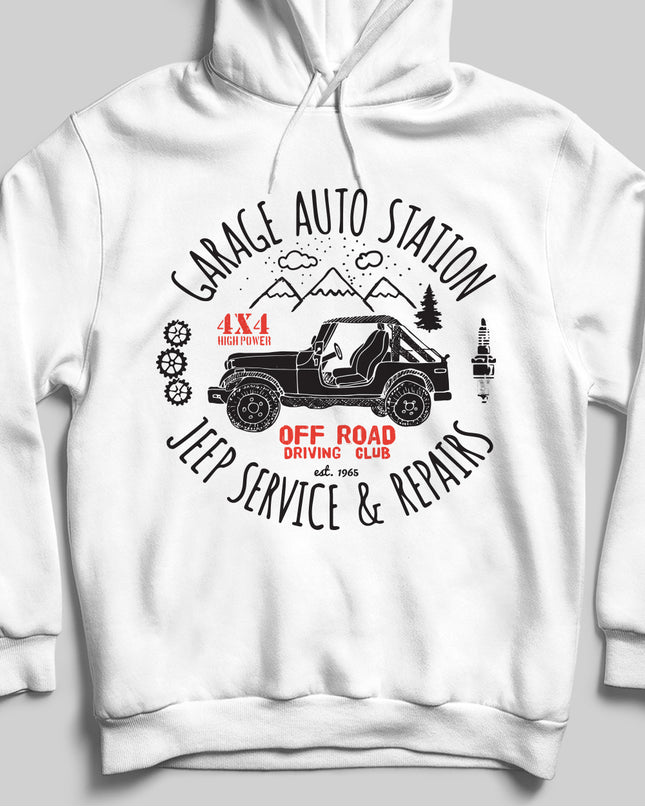 Jeep service unisex beyaz kapşonlu - basmatik.com