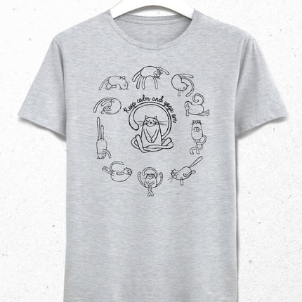 Keep calm cat gri yoga tişört - basmatik.com