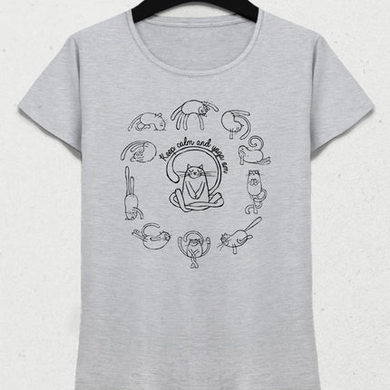 Keep calm cat gri yoga tişört - basmatik.com
