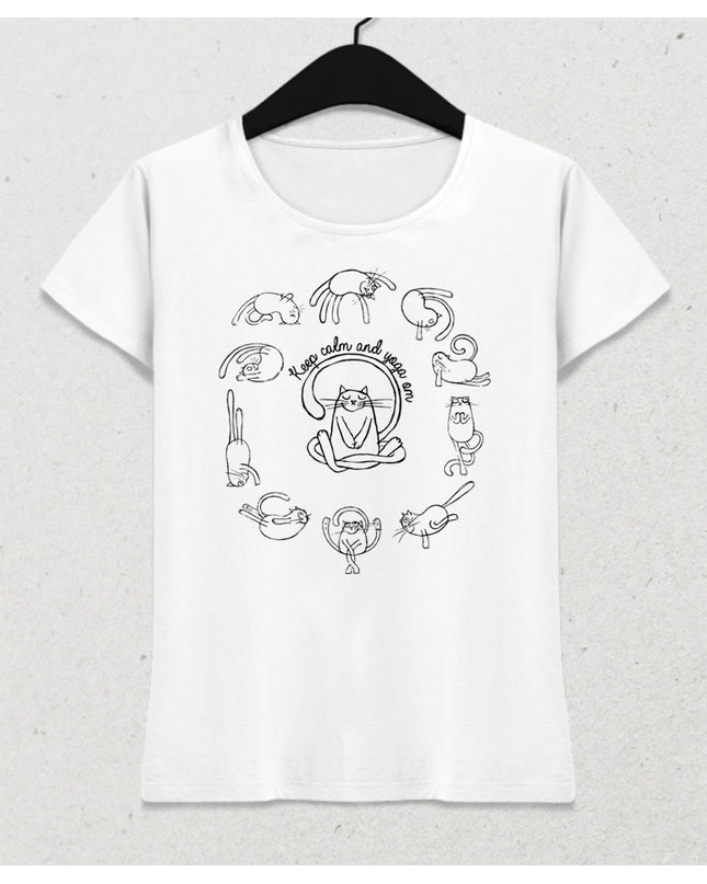 Keep calm cat yoga tişört - basmatik.com