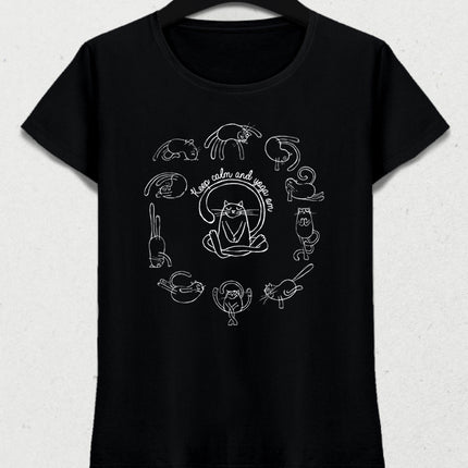 Keep calm cat siyah yoga tişört - basmatik.com