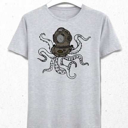 Scuba Diving Octopus Erkek Gri Tişört - basmatik.com