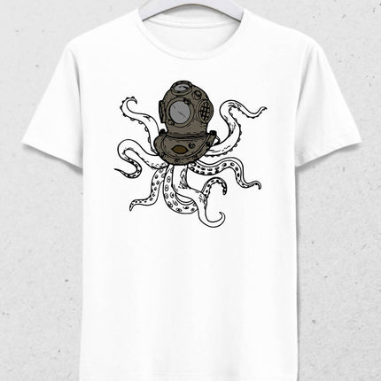 Scuba Diving Octopus Erkek Beyaz Tişört - basmatik.com