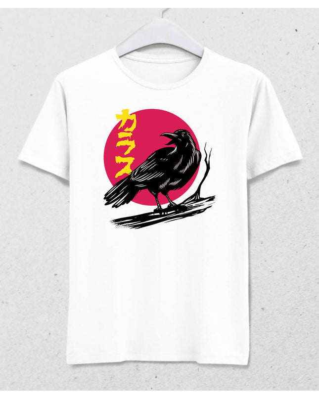Moon And Raven Erkek Beyaz Tişört - basmatik.com