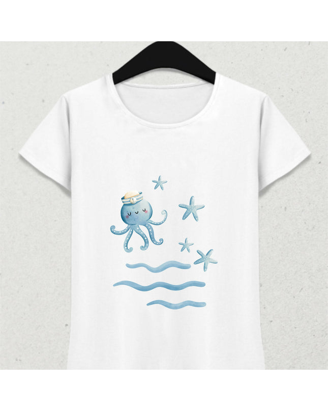 Sevimli Ahtapot Deniz ve Yaz Temalı Tişört