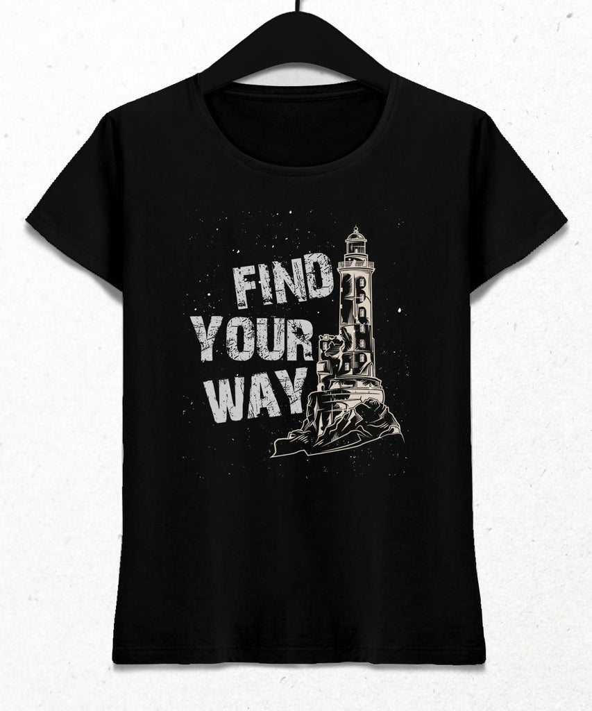 Yolunu Bul Siyah Kadın Tişört - basmatik.com