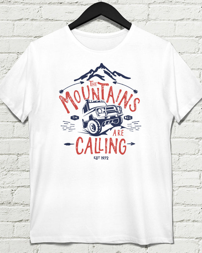 Mountains calling beyaz Erkek tişört - basmatik.com