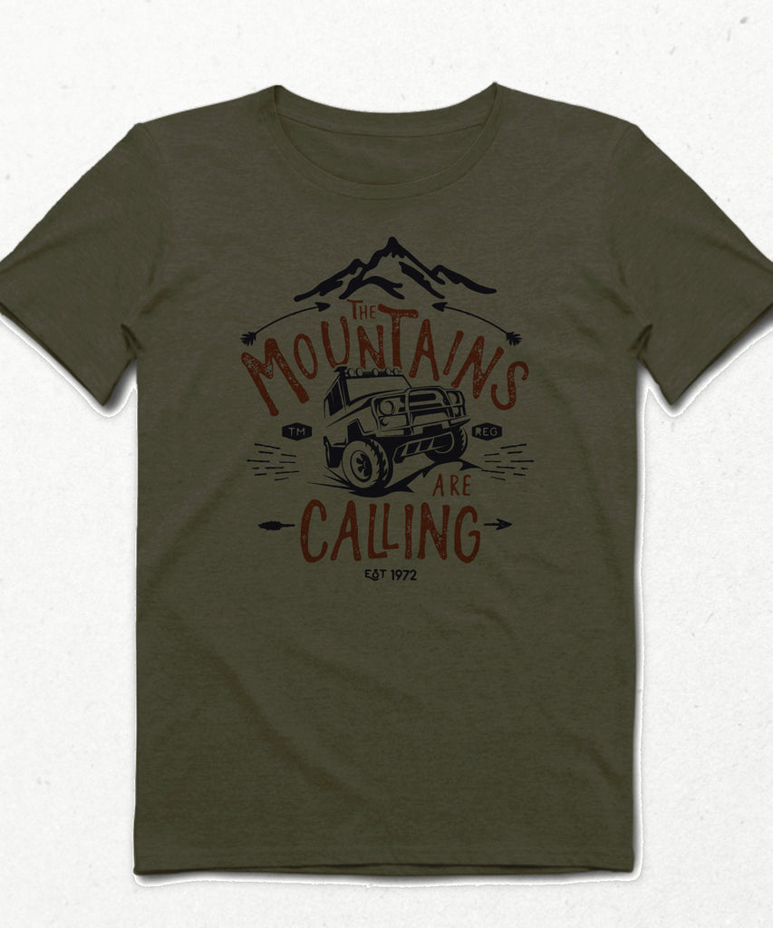 Mountains calling haki Erkek tişört - basmatik.com