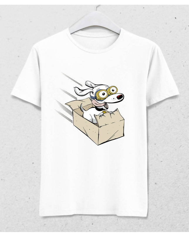 Eğlenen Sevimli Köpek Erkek Tişört - basmatik.com