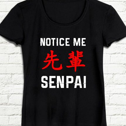 NoticeMeSenpai Siyah Kadın T-Shirt - basmatik.com