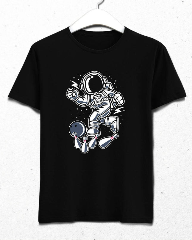 Modern Tarzda Çizilmiş Astronot Uzayda Bowling Oynuyor T-shirt - basmatik.com