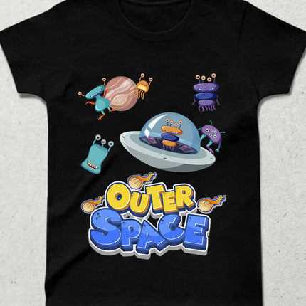 Outer Space Monster Crew Neck Short Sleeve T-Shirt 