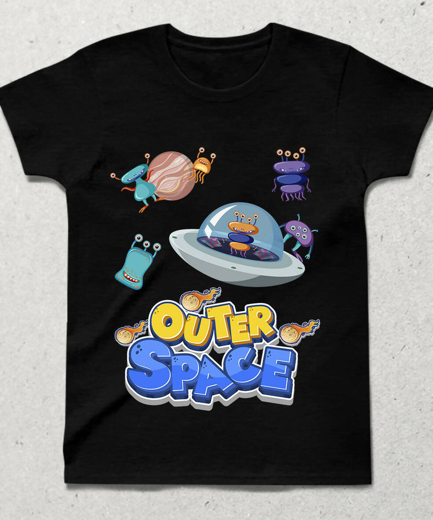 Outer Space Monster Crew Neck Short Sleeve T-Shirt 