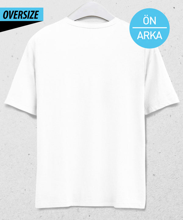 Oversize ön ve arka baskılı beyaz tişört - basmatik.com