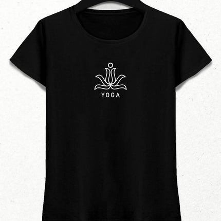 Yoga Temalı Siyah Kadın Tişört - basmatik.com