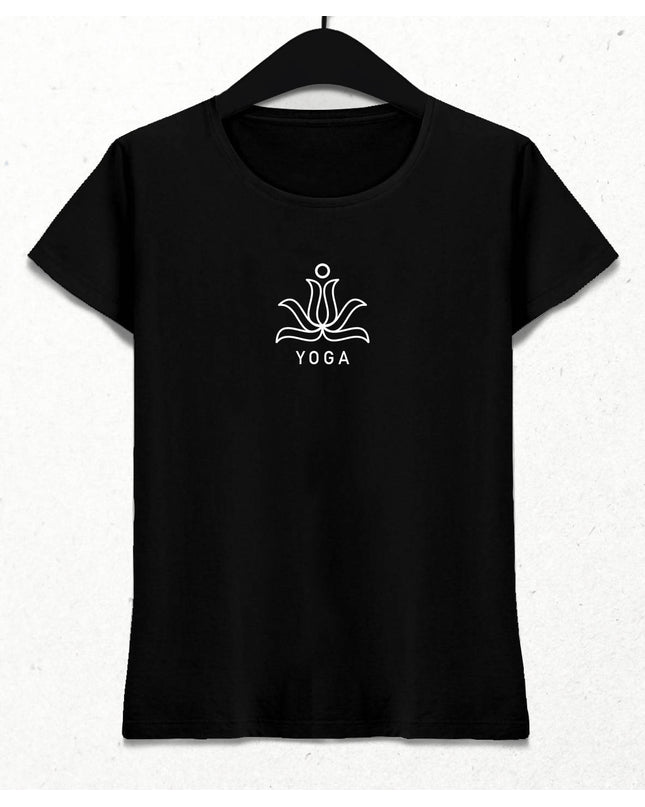 Yoga Temalı Siyah Kadın Tişört - basmatik.com