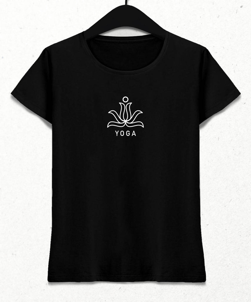Yoga Temalı Siyah Kadın Tişört - basmatik.com