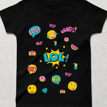 Renkli Cocuklar Bisiklet yaka Kısa Kollu Tişört